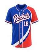 Custom Blue Red Baseball Jersey | Wholesale Button Front Team Jersey for Bulk Orders
