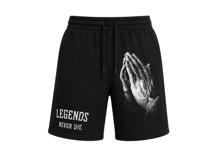 Custom Black DTG Winter Sweatwear Shorts B2B front design preview