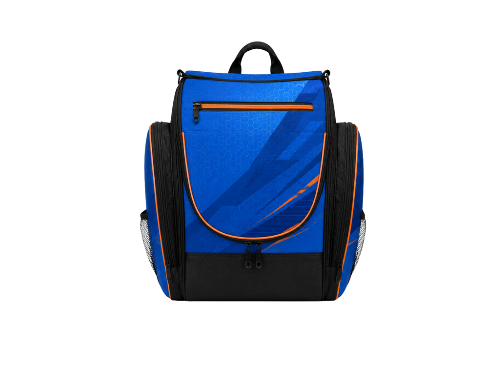 Custom B2B Disc Golf Backpack Blue Black Wholesale Club & Tournament Bag front design preview
