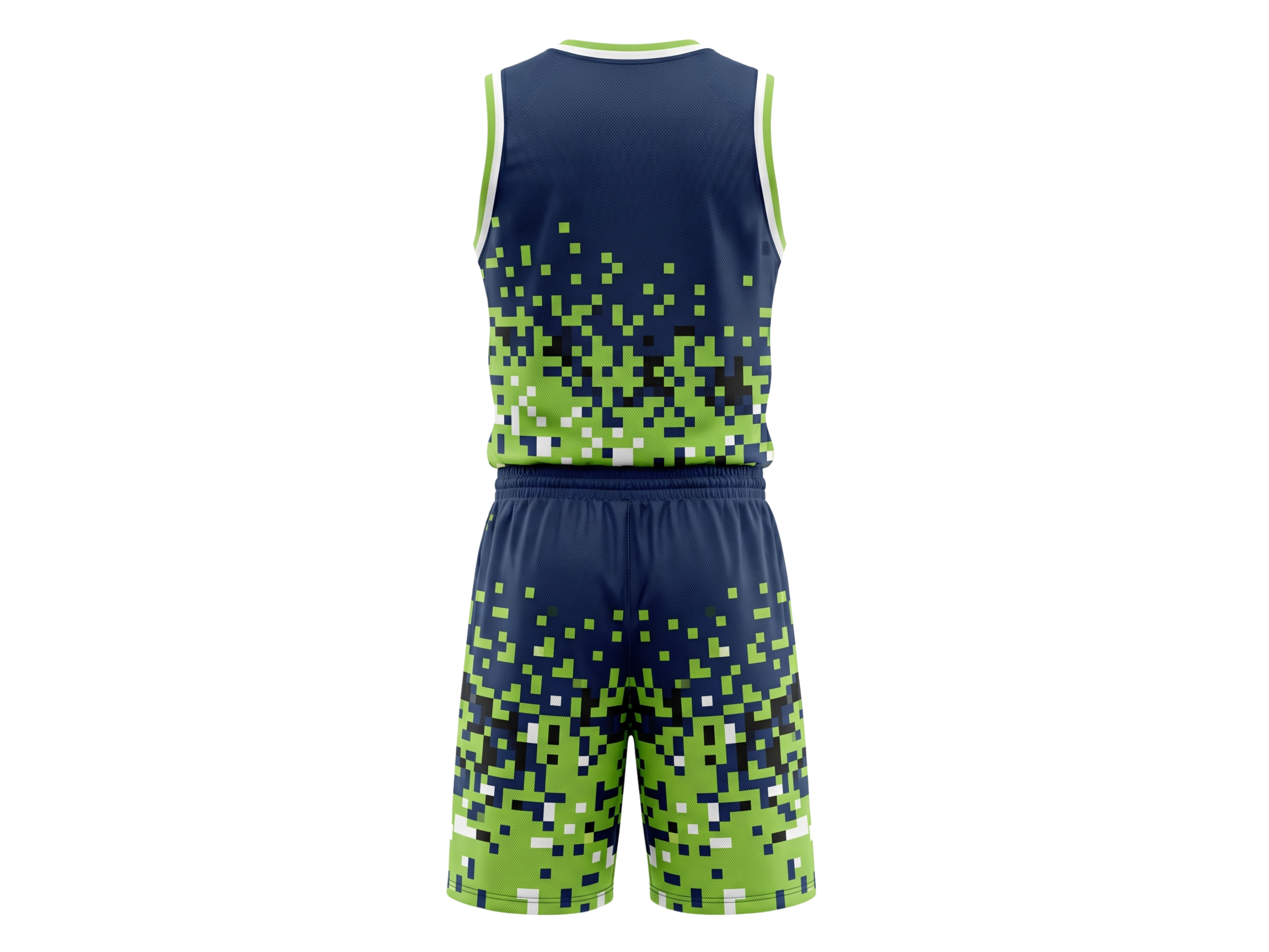 Custom Navy Blue, Lime Green, White & Black Basketball Sublimated Uniform