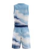 Custom Sky Blue, White & Navy Cloud Print Basketball Sublimated Uniform