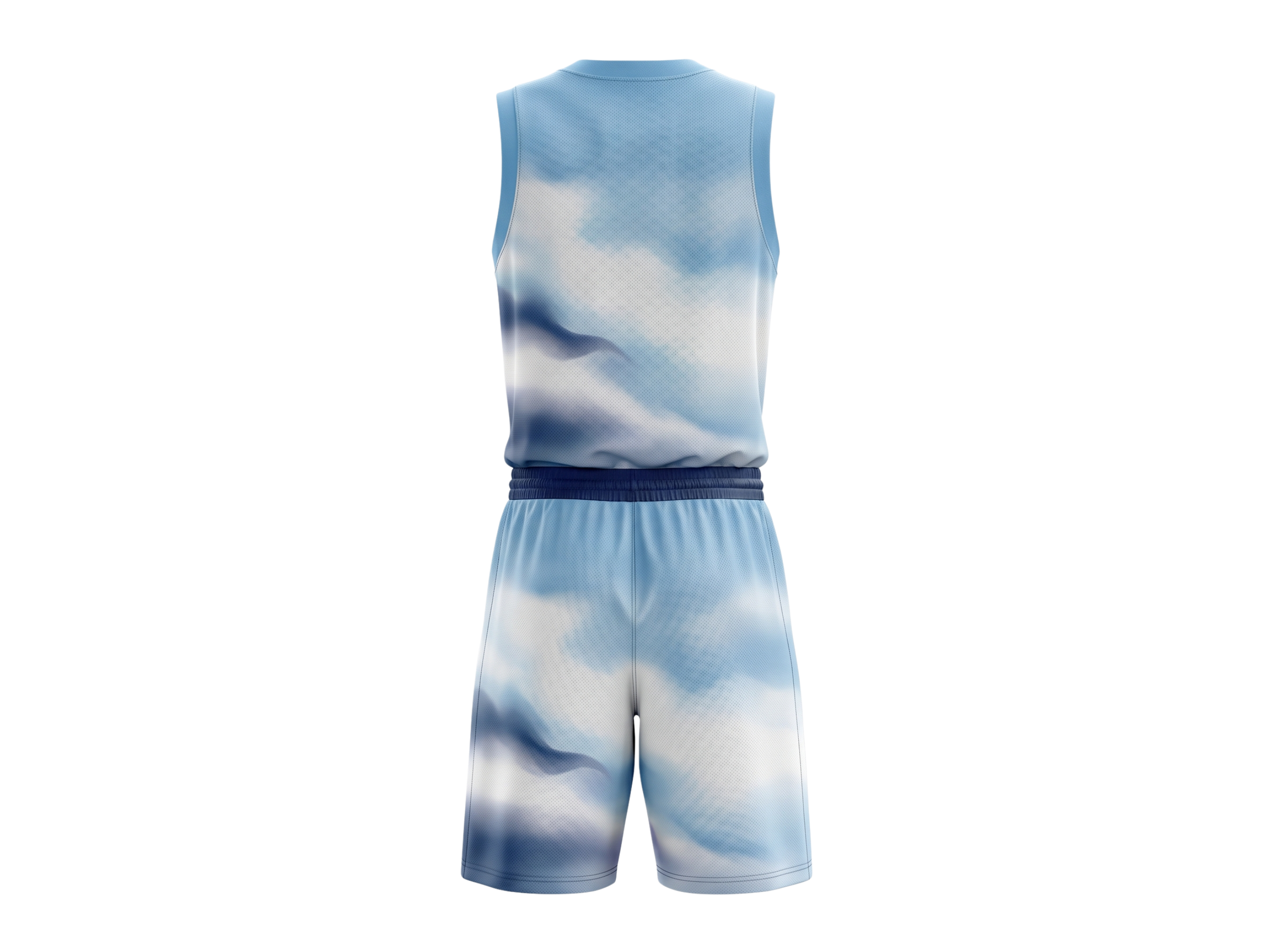 Custom Sky Blue, White & Navy Cloud Print Basketball Sublimated Uniform