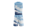 Custom Sky Blue, White & Navy Cloud Print Basketball Sublimated Uniform