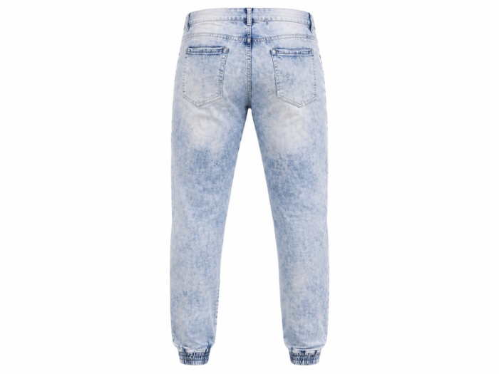 Custom Light Blue Acid Wash Men’s Denim Jogger Pants B2B