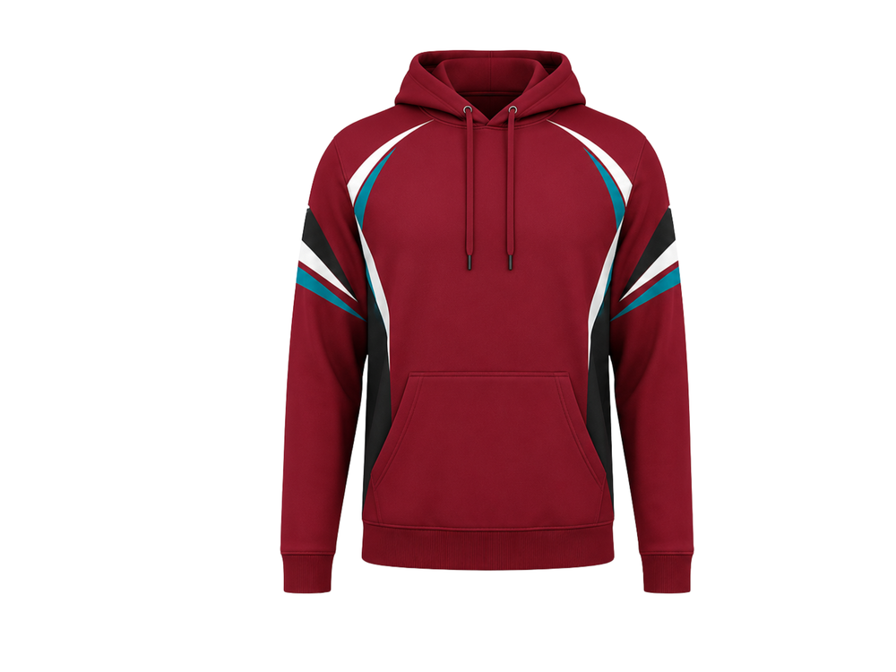 Custom Burgundy Darts Team Hoodie Red and Black Wholesale Club Apparel front design preview