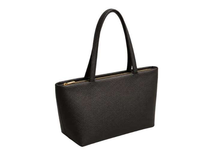 B2B Black Leather Tote Bag with Zip Closure Low MOQ Manufacturer front design preview