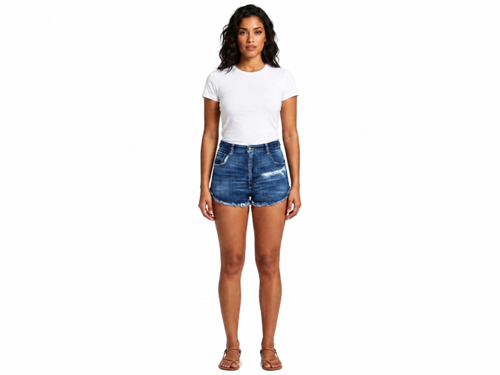 Distressed cutoff denim shorts