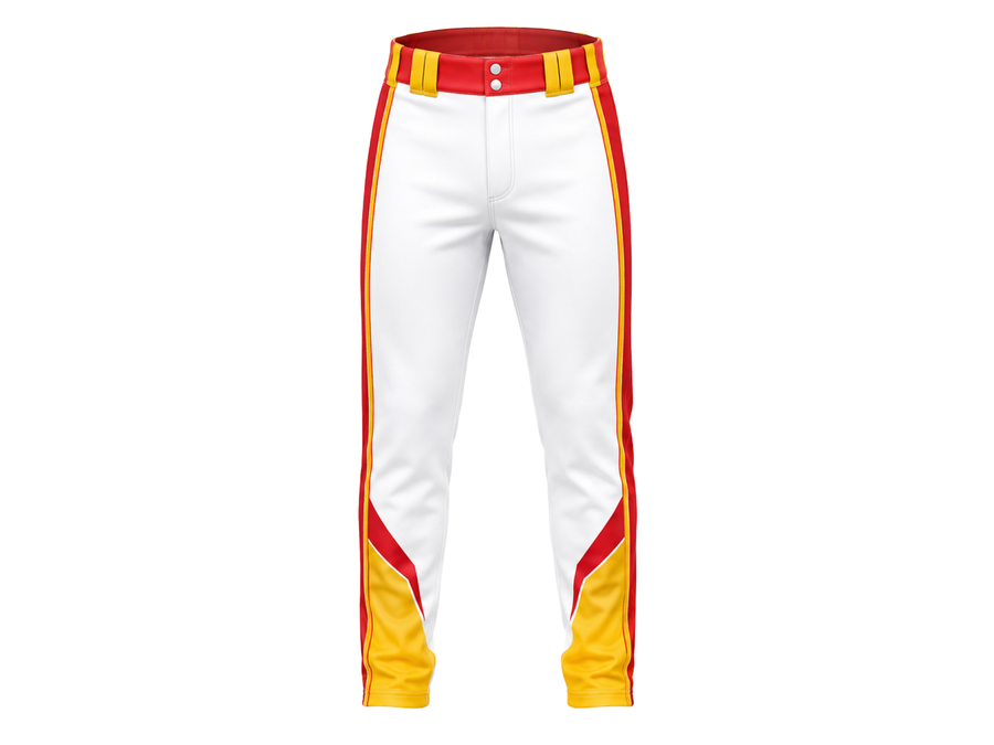 Custom White Red Yellow Baseball Pants | Wholesale Team Uniform Pants for Bulk Orders design preview