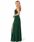 Wholesale Emerald Green Satin Full Length Prom Dress | Custom Slit Formal Gown Manufacturer for Boutiques