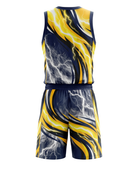 Custom Yellow, Navy Blue, Silver Gray & White Basketball Sublimated Uniform