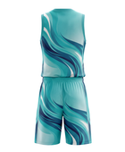 Custom Aqua, Teal, Navy Blue & White Basketball Sublimated Uniform
