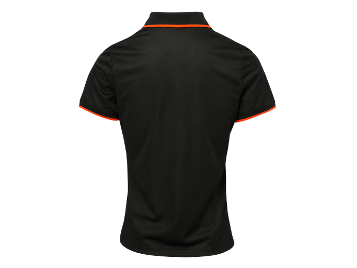 Ladies Contrast Pique Polo Shirt Black and Orange | B2B Low MOQ Hospitality Workwear Manufacturer