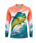 Custom Fishing UPF 50+ Long Sleeve Shirt | Wholesale Sun Protection Fishing Shirt | Coral Teal Mahi-Mahi | Apparels Bridge
