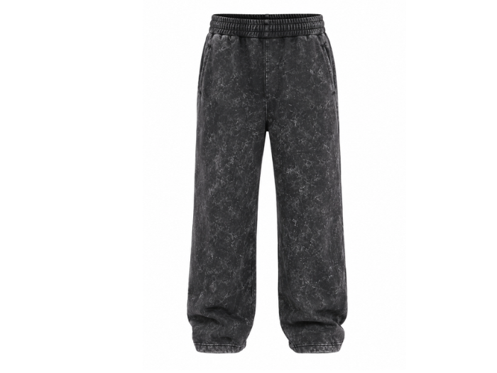 Custom Black Acid Wash Screen Printing Jogger Pants B2B front design preview
