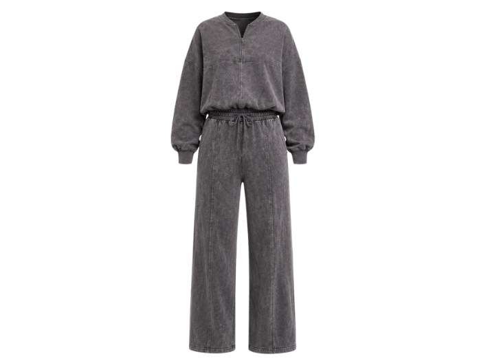 Custom Women’s Acid Wash Grey Bomber Fleece Co-Ord Set B2B