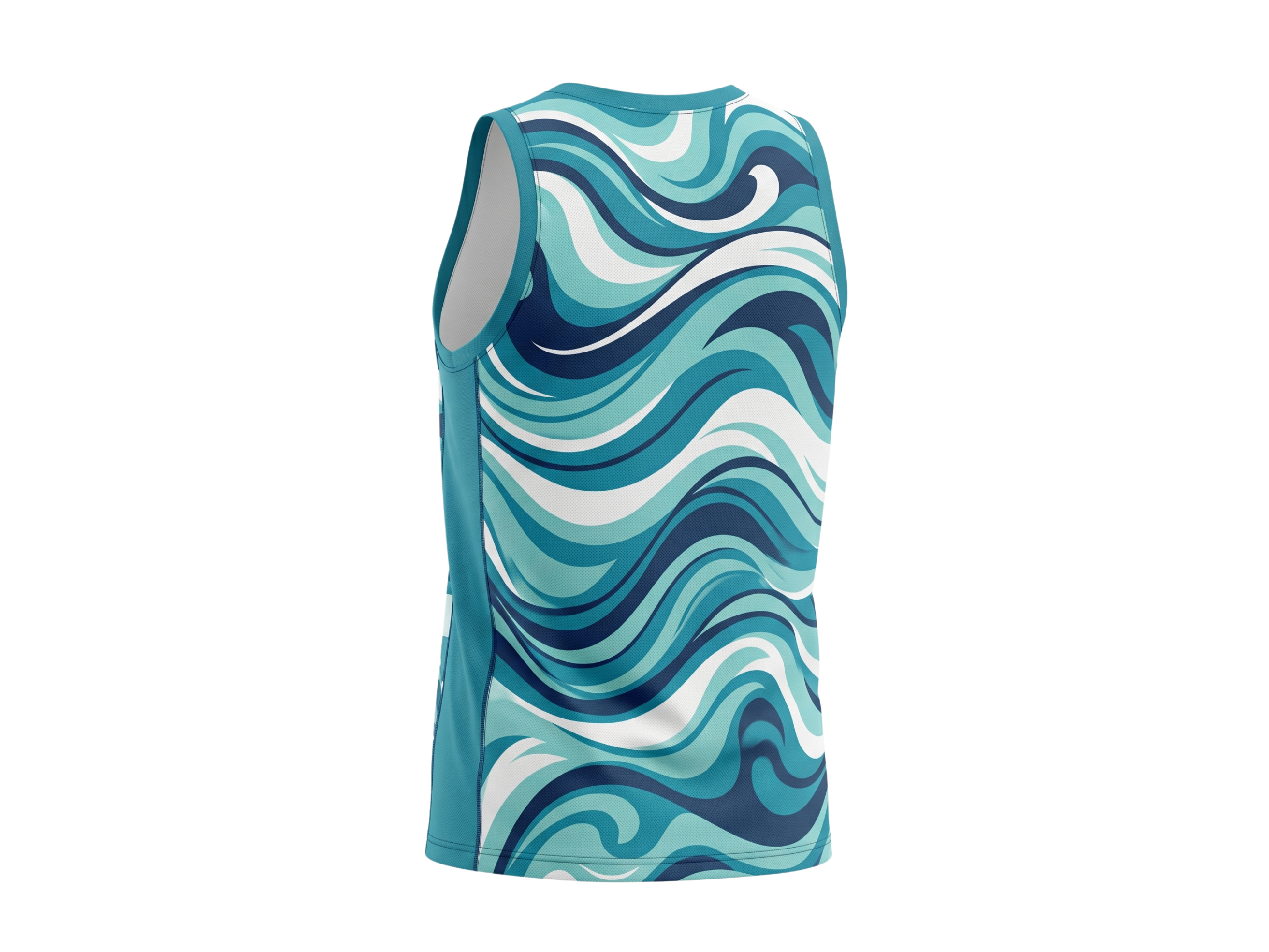 Basketball Tank Top – Custom Sublimated Aqua Blue Wave Design | Wholesale Manufacturer