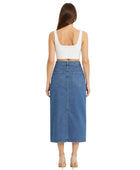 Custom Women’s Button-Front Denim Midi Skirt for Private Labels