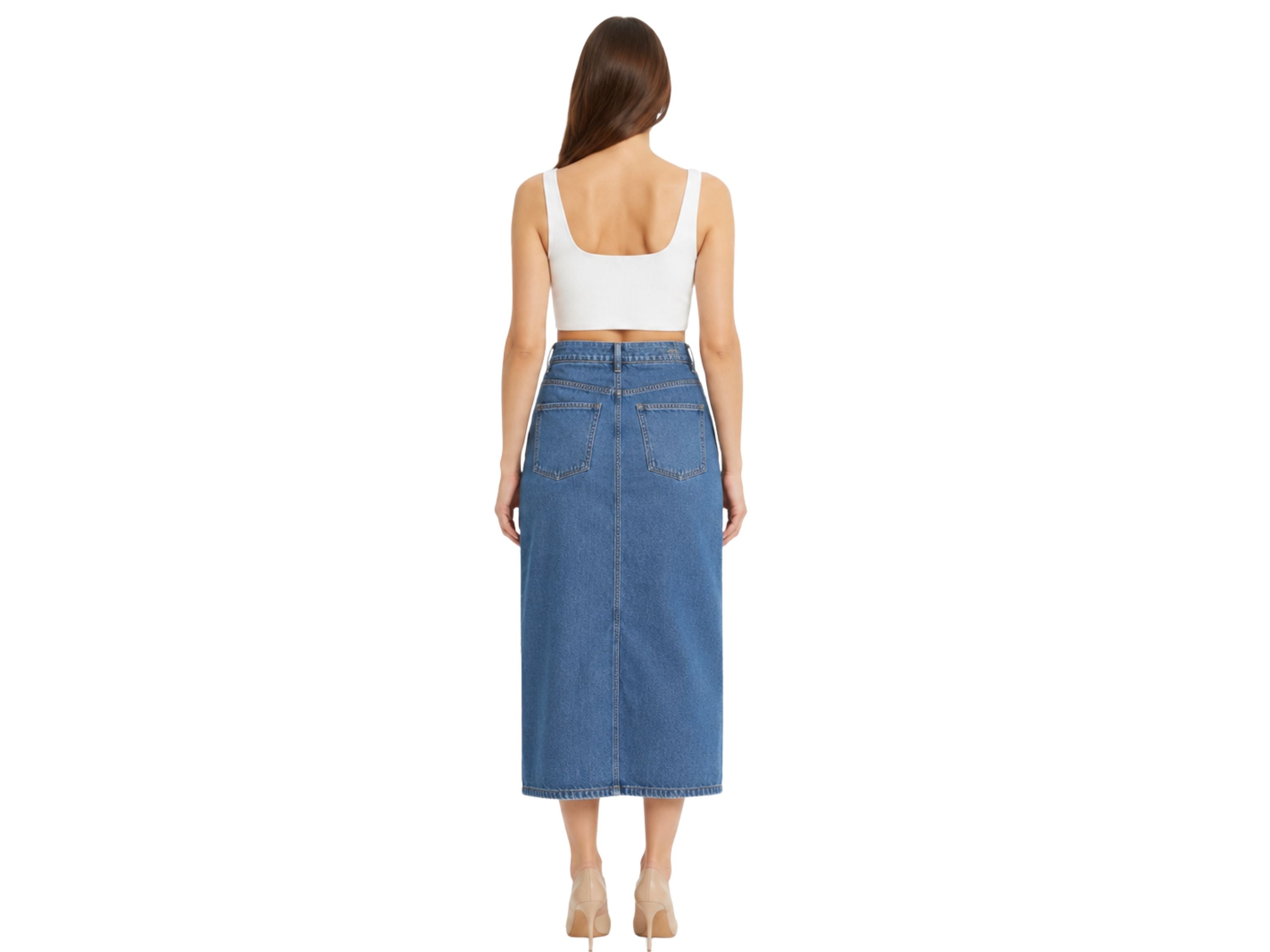 Custom Women’s Button-Front Denim Midi Skirt for Private Labels