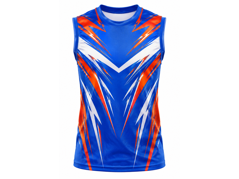 Custom Flag Football Blue & Orange Jersey Wholesale Sleeveless Team Uniform, Customizable, Low MOQ Bulk front design preview
