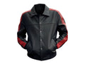 Custom Lambskin Leather Tracksuit Men Black Red | Wholesale Private Label Leather Manufacturer