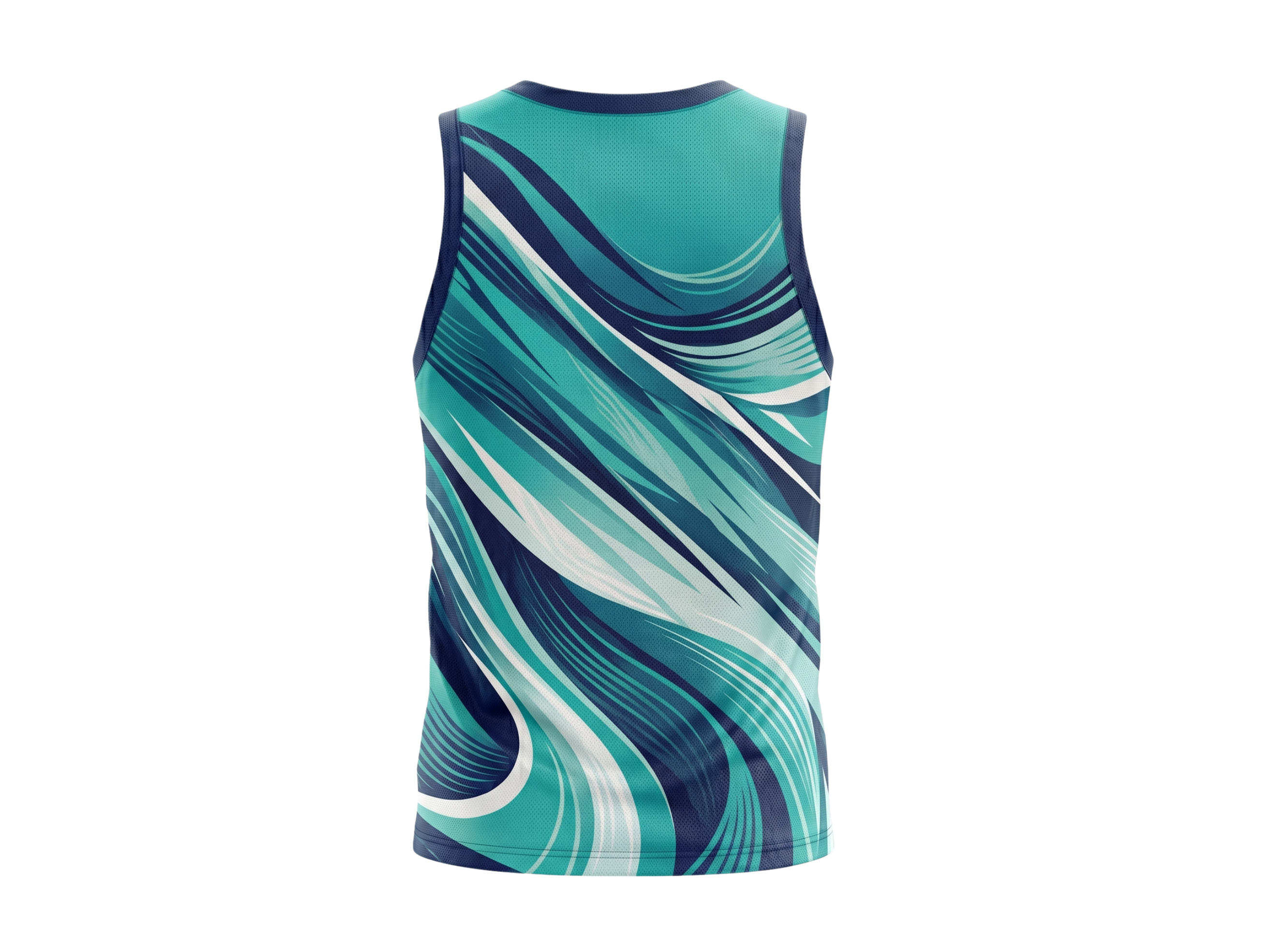 Basketball Tank Top – Custom Sublimated Teal Navy Wave Design | Wholesale Manufacturer