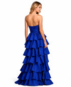 Wholesale Cobalt Blue Satin Tiered Prom Dress | Custom Strapless Ruffle Gown Manufacturer for Boutiques