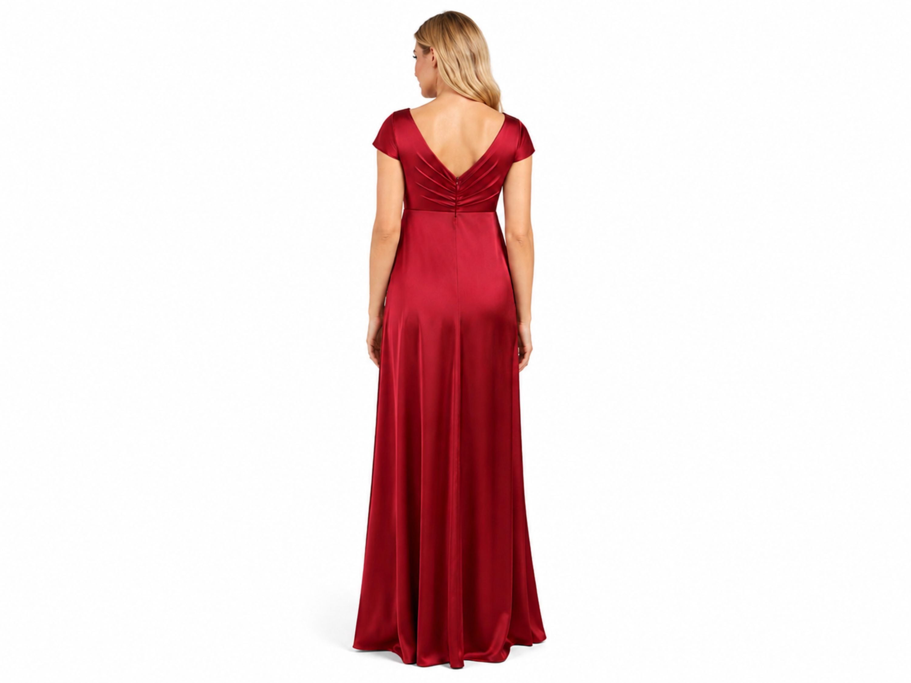 Wholesale Red Satin Maternity Prom Dress, Custom V Neck Formal Gown Manufacturer for Private Label Boutiques