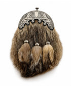 Coyote Fur Dress Sporran Brown with Silver Cantle and Three Tassels | B2B Low MOQ
