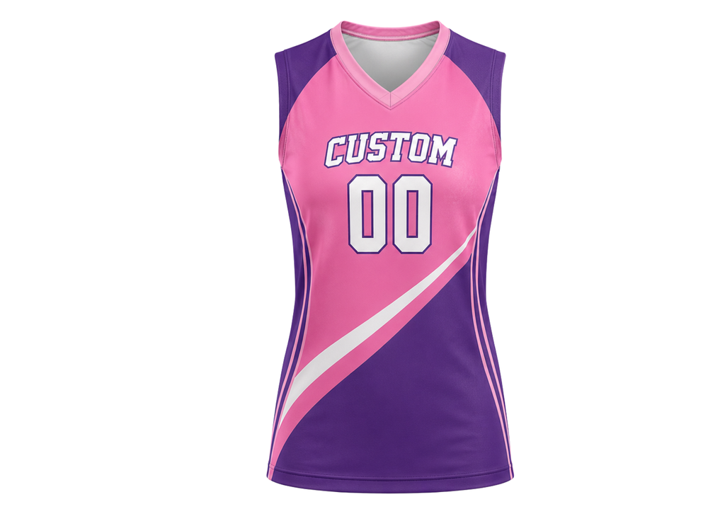 Custom Pink Purple Volleyball Sublimated Vest Jersey – Sleeveless Team Uniform front design preview