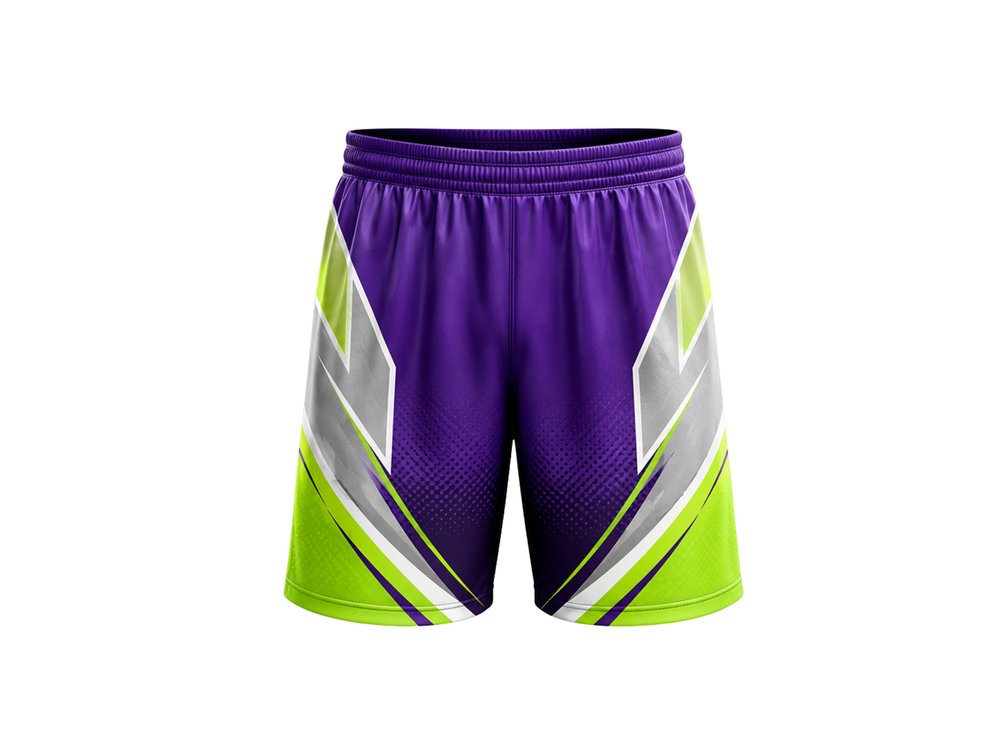 Custom Flag Football Shorts Green/Purple Team, Wholesale Bulk, Low MOQ, Performance Sportswear front design preview