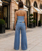 Wholesale Custom Light Blue Denim Halter Vest Manufacturer Private Label Crop Top