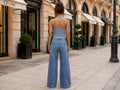 Wholesale Custom Light Blue Denim Halter Vest Manufacturer Private Label Crop Top