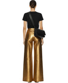 Elephant Metallic Gold Faux Leather Wide Leg Jeans Wholesale | Custom Private Label Pants Manufacturer