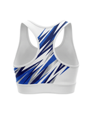 Basketball Sports Bra – Custom Sublimated White Blue Racerback Design | Wholesale Manufacturer