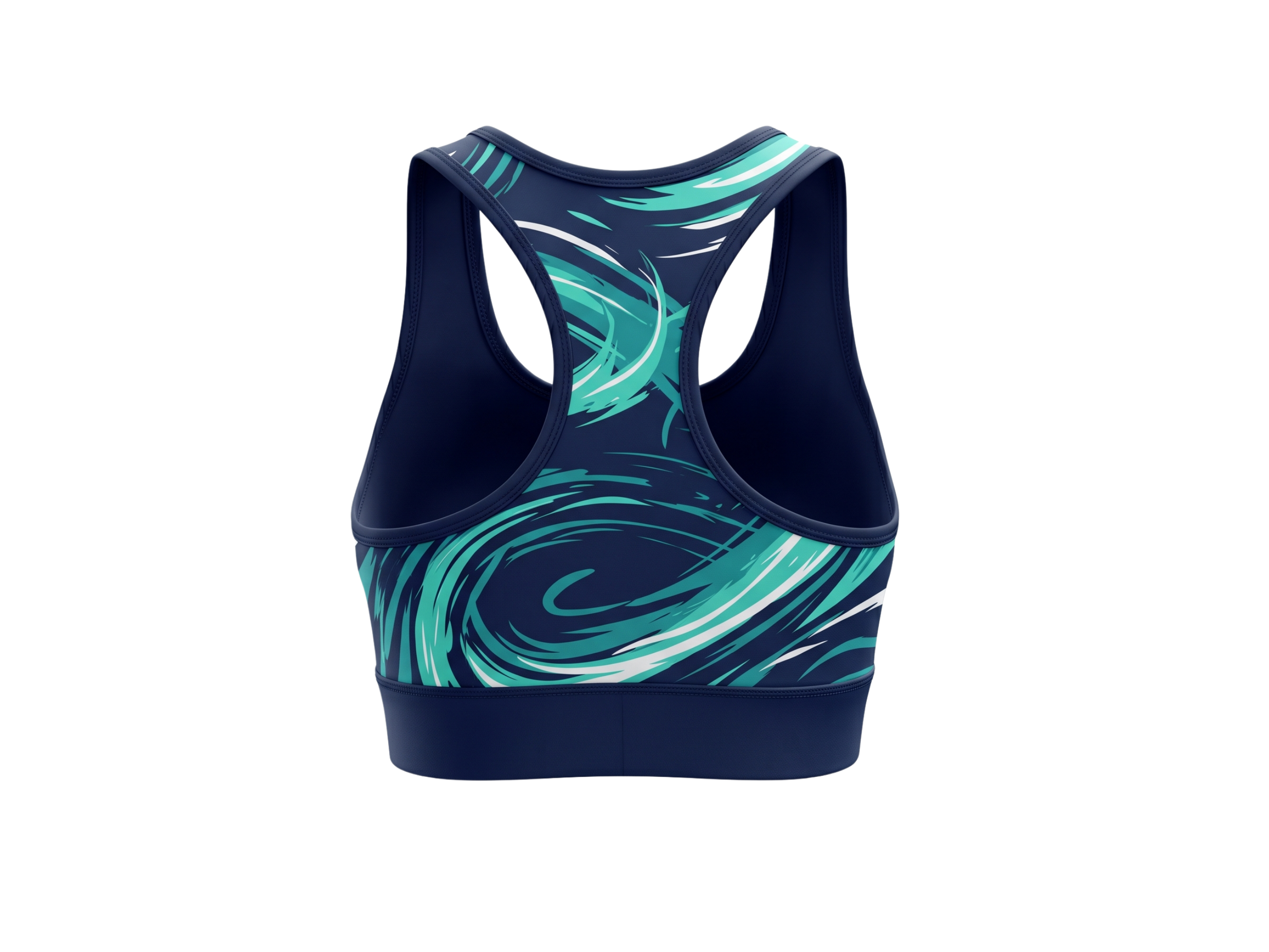 Basketball Sports Bra – Custom Sublimated Teal Navy Swirl Racerback | Wholesale Manufacturer
