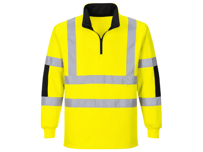 Railway Reflective Quarter-Zip Rugby Shirt Fluorescent Yellow and Black | B2B Low MOQ Railway Workwear Manufacturer front design preview