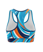 Basketball Sports Bra – Custom Sublimated Aqua Orange Wave Racerback | Wholesale Manufacturer