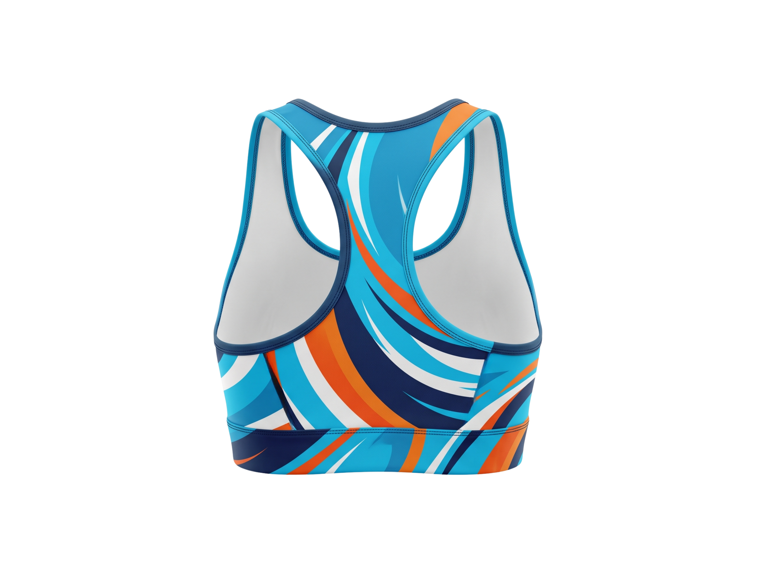 Basketball Sports Bra – Custom Sublimated Aqua Orange Wave Racerback | Wholesale Manufacturer
