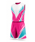 Flag Football Uniform Set Wholesale Custom Jerseys & Shorts, Low MOQ, Team Colors Pink/Teal and white