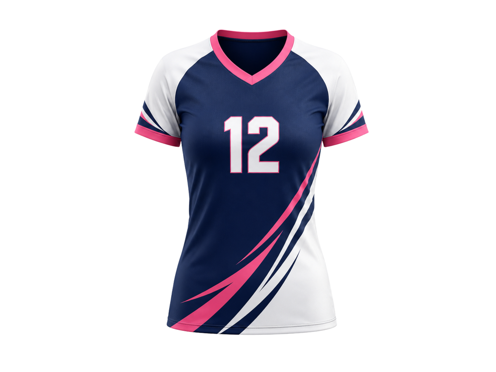 Custom Navy Pink Volleyball Libero Jersey – Sublimated Short Sleeve Team Uniform front design preview