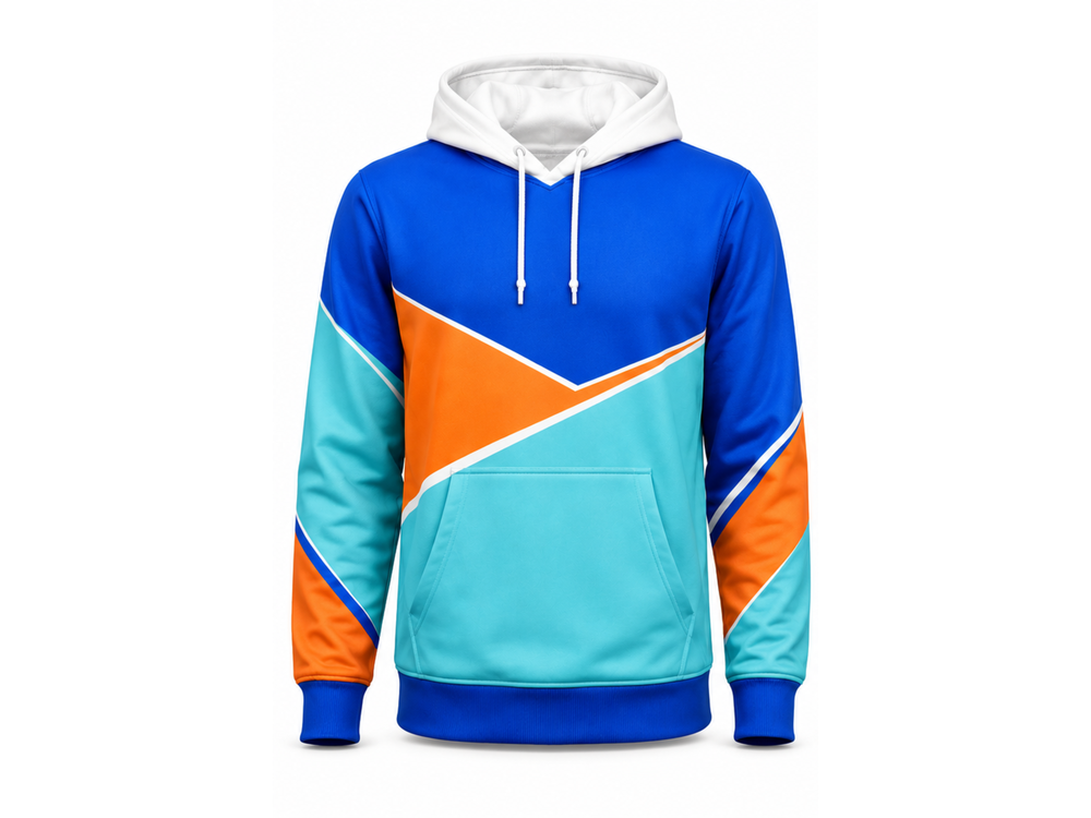 Blue & Orange Full Sleeve Sports Hoodie – Team Athletic Hoodie, Wholesale Bulk, Low MOQ front design preview