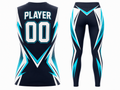 Custom Women’s Flag Football Uniform With Pants – Black Cyan Sublimated Polyester Teamwear
