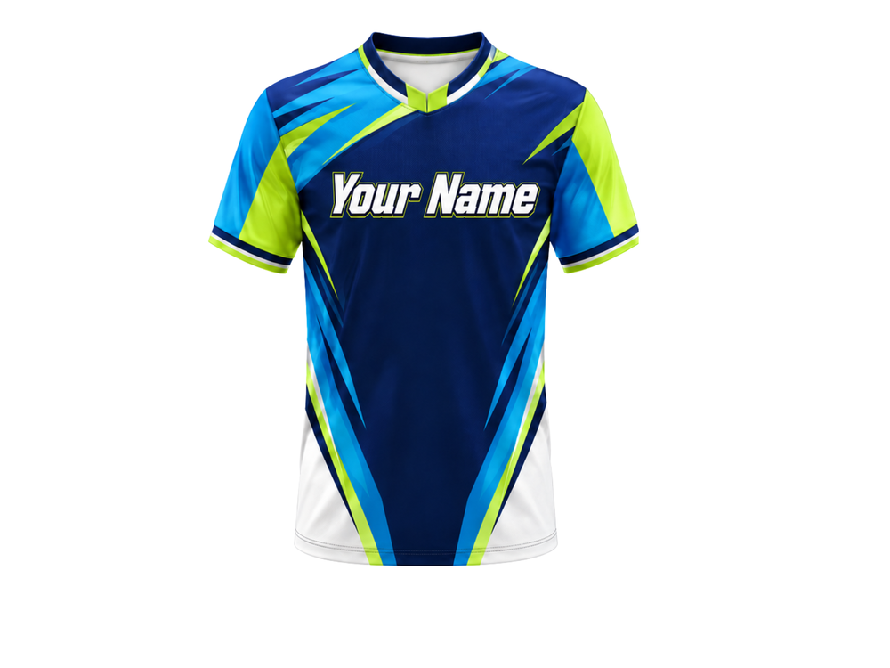 Blue, Lime & White Ping Pong Jersey – Custom Team Table Tennis Jersey, Wholesale Bulk, Low MOQ front design preview