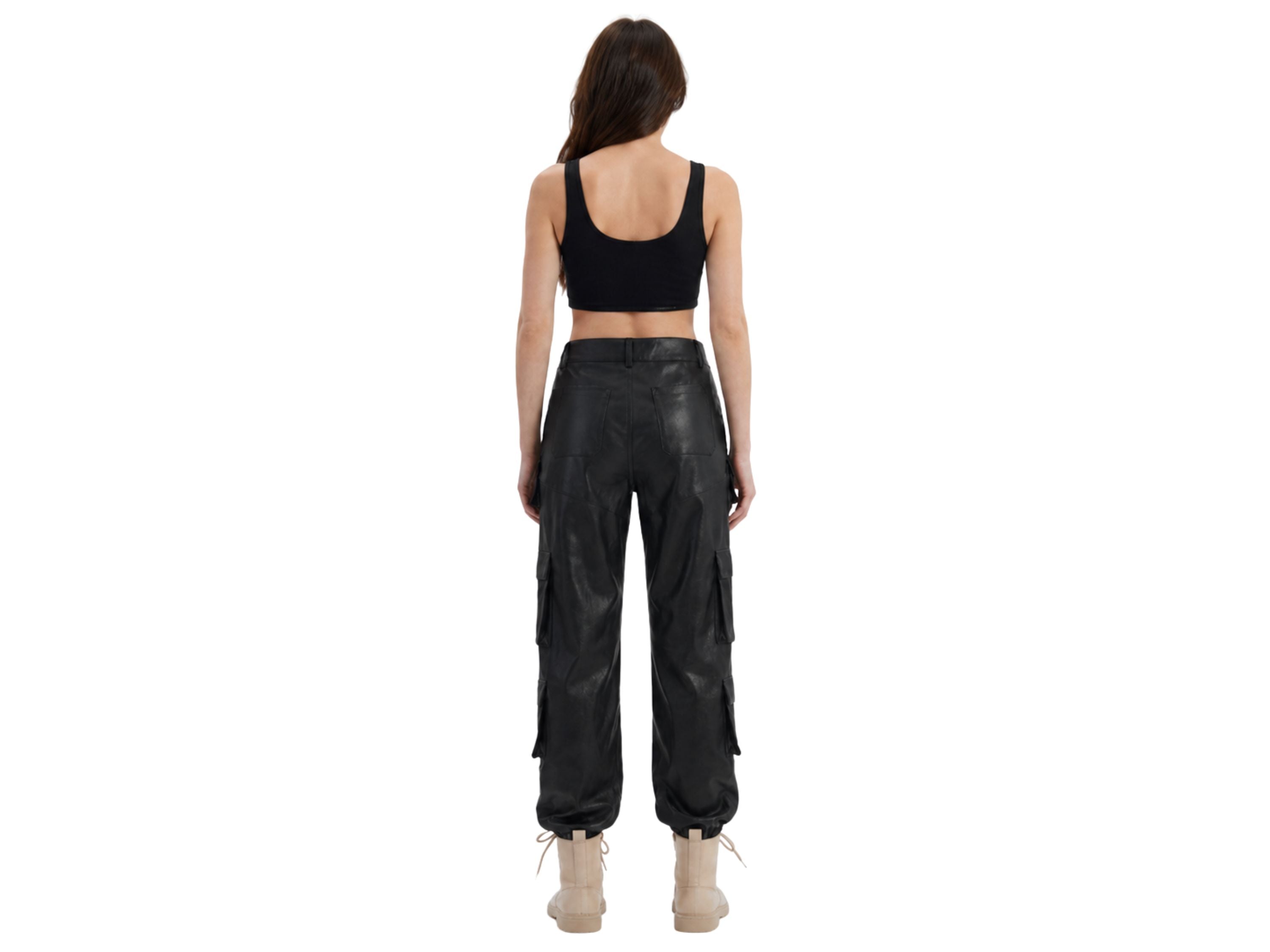 Women’s Black Leather Cargo Pants Wholesale | Custom Private Label Utility Trousers Manufacturer