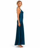 Wholesale Teal Satin One-Shoulder Prom Dress | Custom Open Back Formal Gown Manufacturer for Boutiques