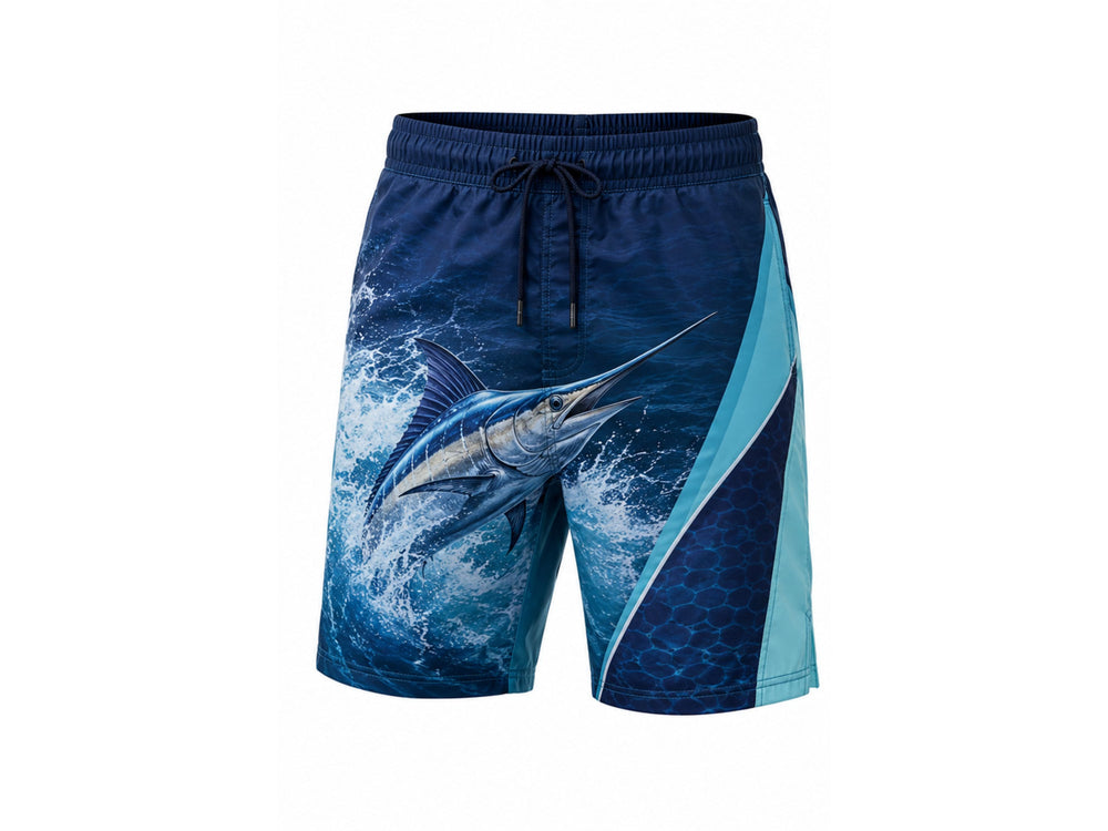 Custom Navy Ocean Fishing Shorts | Wholesale Sublimated Outdoor Shorts for Bulk Orders front design preview
