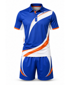 Custom Tennis Uniform – Blue & Orange Polo & Shorts Set, Wholesale Bulk, Low MOQ, Team Uniform