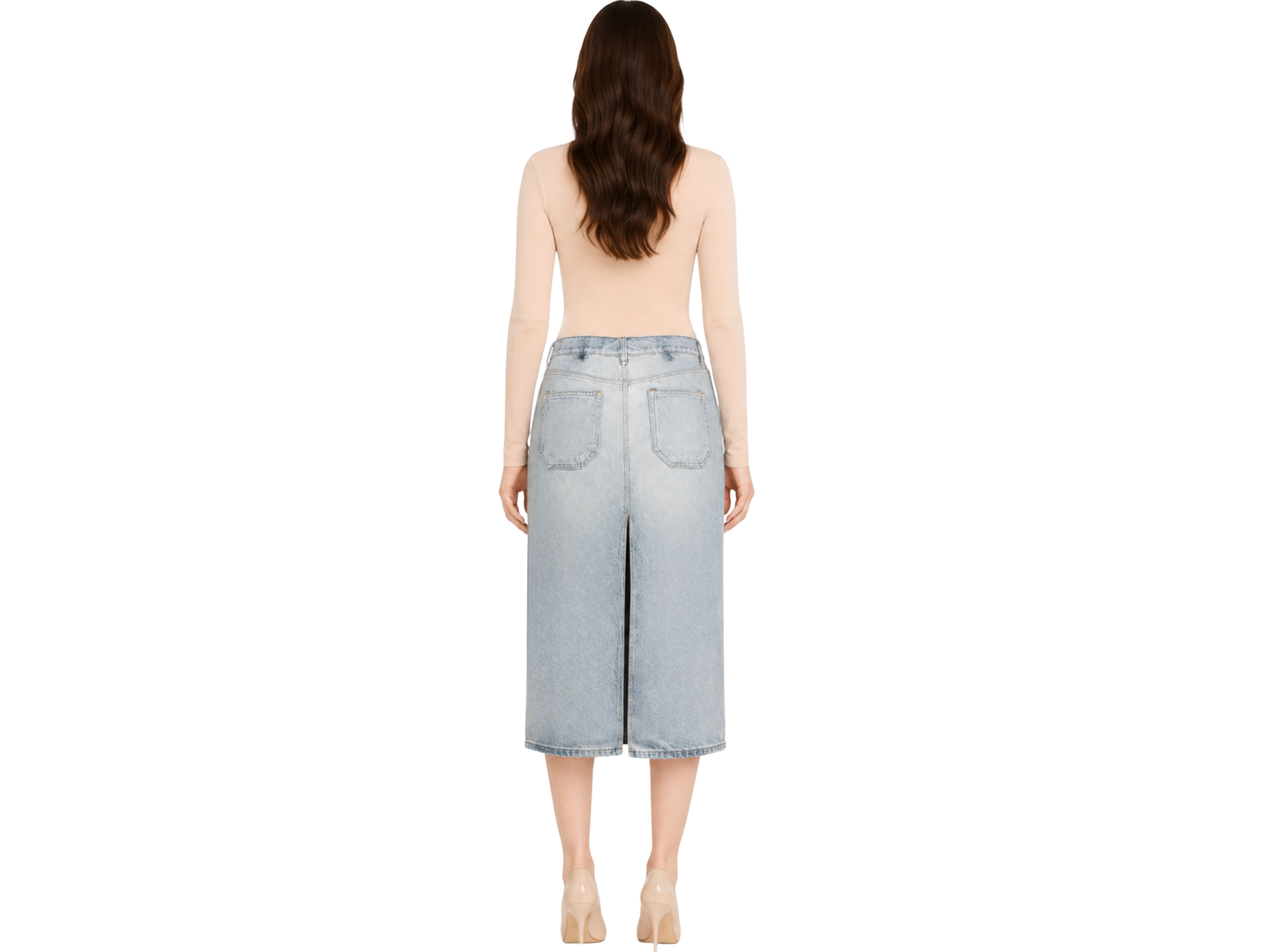 Custom Women’s Button-Front Denim Midi Skirt for Private Labels