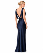 Wholesale Navy Satin Prom Dress, Custom Fitted Bateau Neck Formal Gown Manufacturer for Boutique Private Label Brands