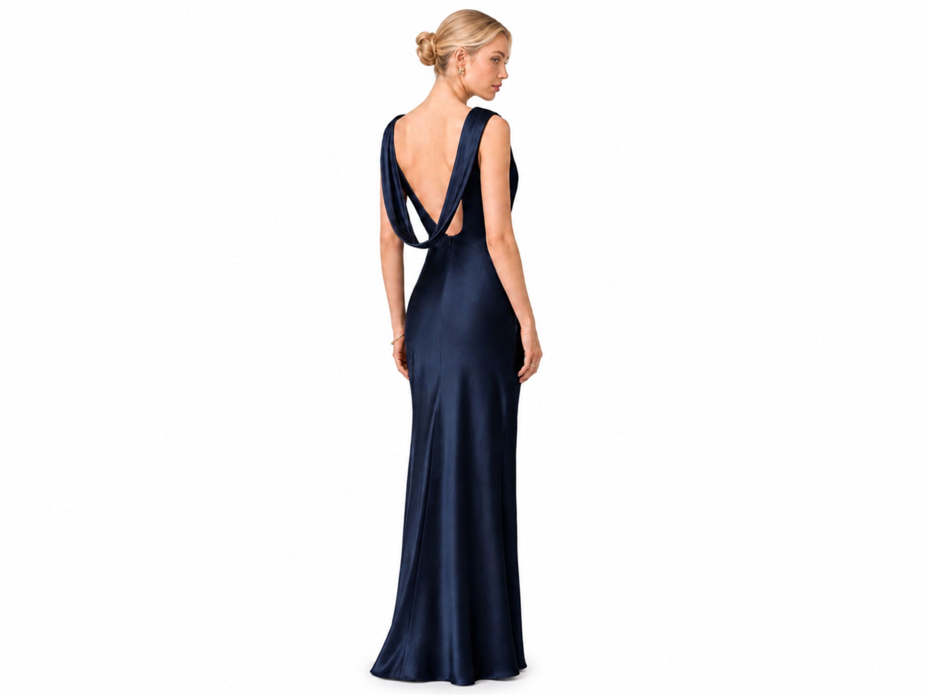 Wholesale Navy Satin Prom Dress, Custom Fitted Bateau Neck Formal Gown Manufacturer for Boutique Private Label Brands
